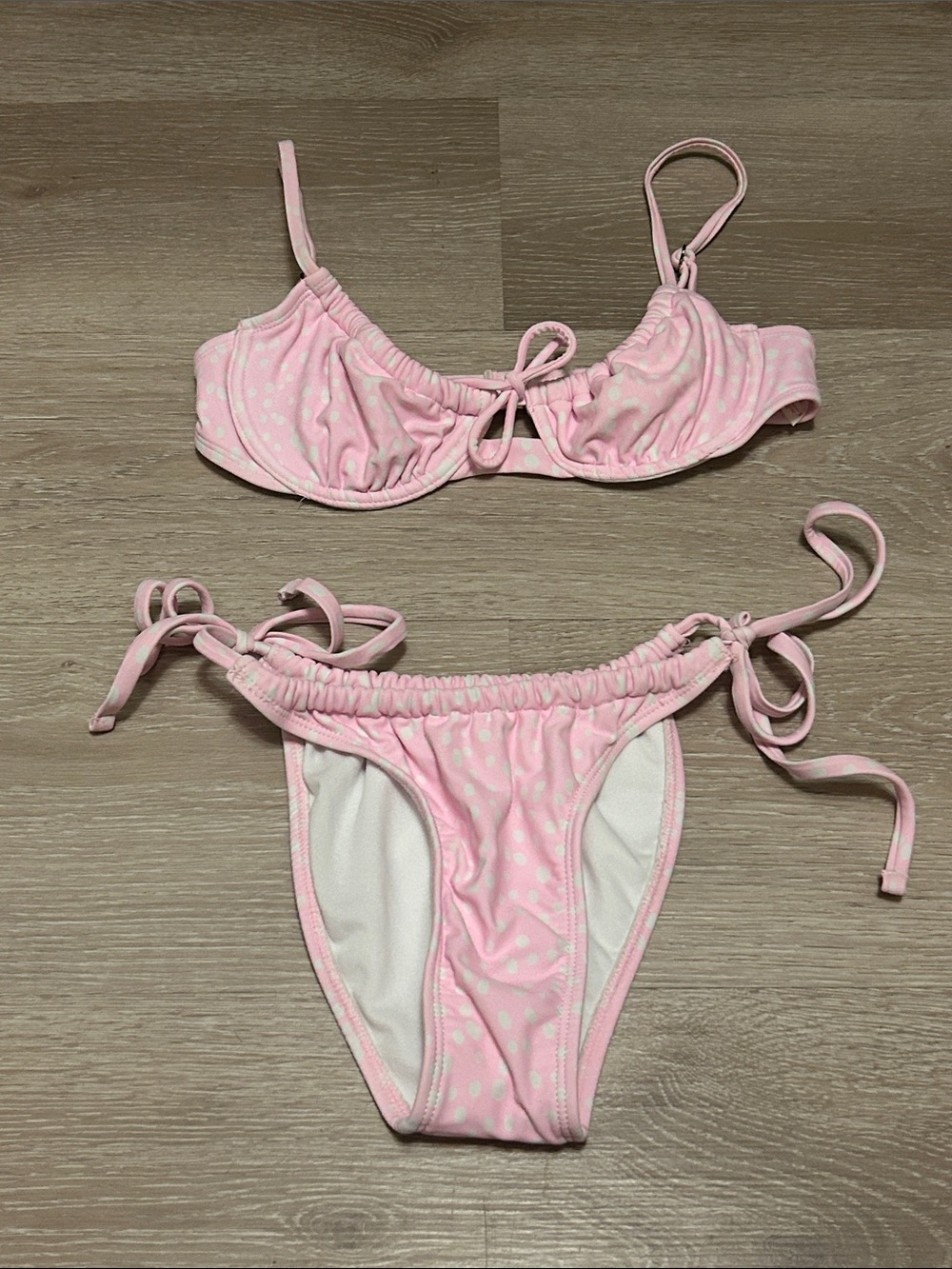 Xhilaration Pink Polka Dot High Waist Tie-Side Underwire Bikini Set Sz Small